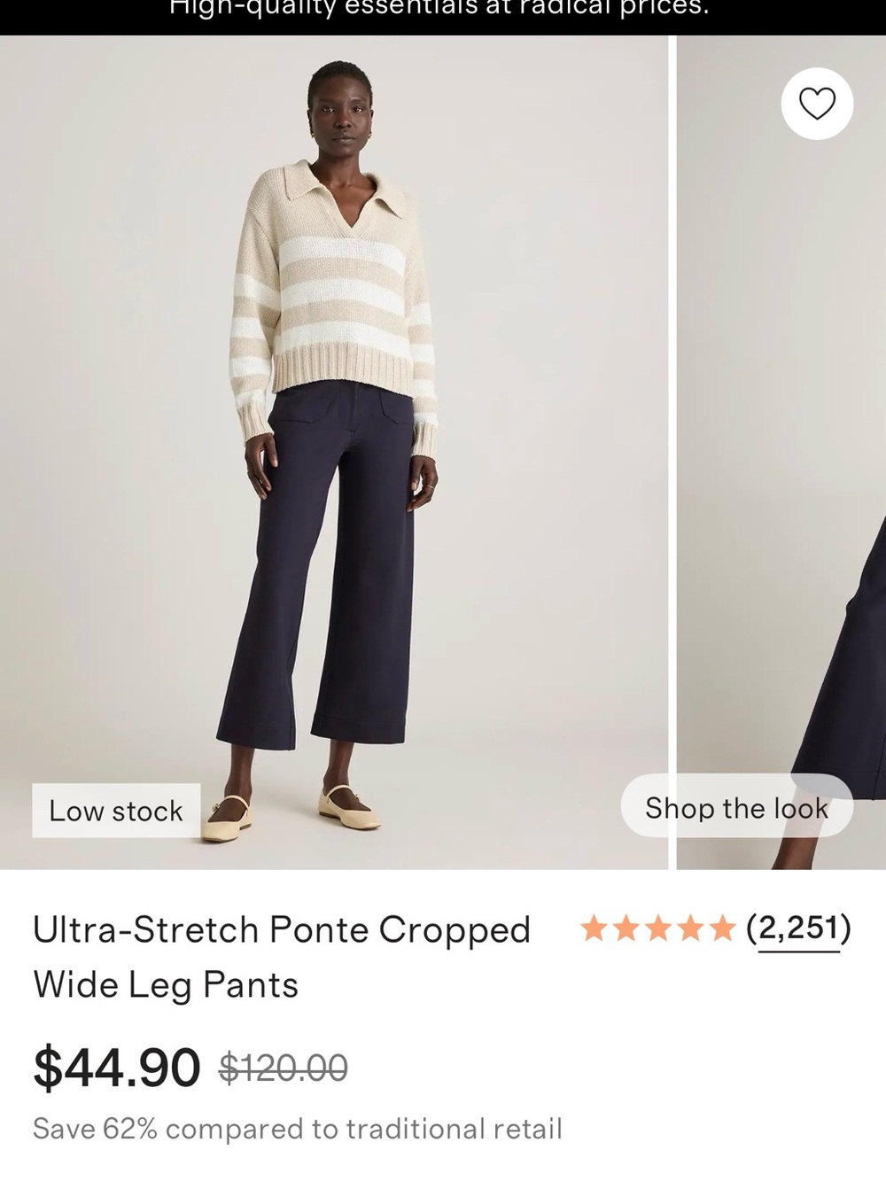 Quince Navy Cropped Wide-Leg Ponte Pants